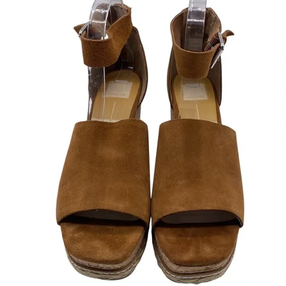 Dolce Vita Womens Shoes Otto Wedge Sandals 10 Brown Suede Leather Platform Chic - Picture 7 of 15